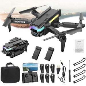 Manutox Drone with Dual 4k HD Fpv Camera, drones with camera for adults 4k, Beginner WiFi RC Drone Live Video, Take Pictures, Video, Real-Time Transmission Camera Image (Drone +2 battery)