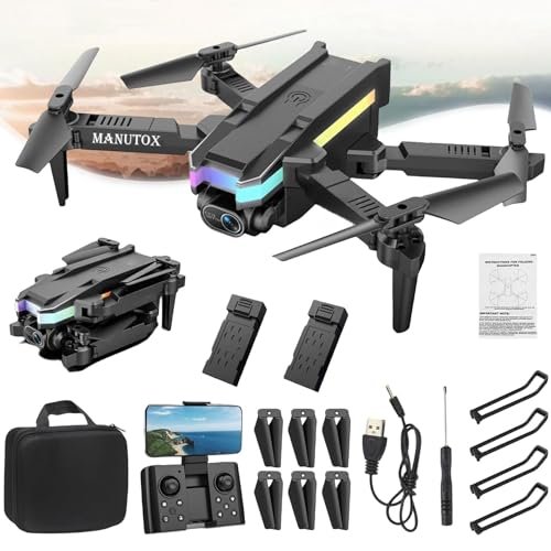 Manutox Drone with Dual 4k HD Fpv Camera, drones with camera for adults 4k, Beginner WiFi RC Drone Live Video, Take Pictures, Video, Real-Time Transmission Camera Image (Drone +2 battery)