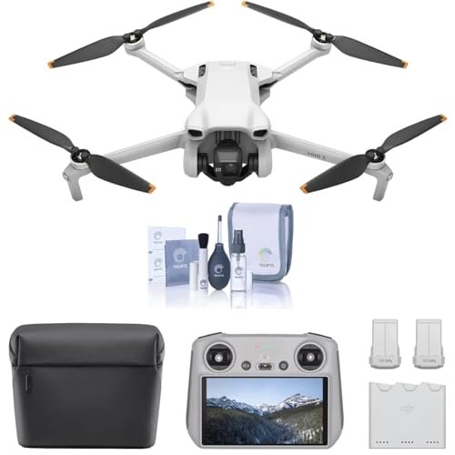 DJI Mini 3 Fly More Combo DJI RC Lightweight Foldable Mini Camera Drone with 4K HDR Video 38 min Flight Time True Vertical Shooting and RC Tire Cleaning Kit