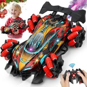 Noetoy RC Drift Car 360 Rotating 4WD Stunt Racing Car with LED Lights Music Spray Rechargeable Toy Gift for Kids Boys Girls Ages 3 4 5 6 7 8 Red