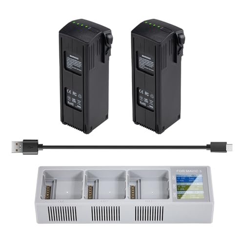 Fantasyo Mavic 3 Pro Battery 2 Packs 5000mAh with Triple Channel Smart LED Charger for DJI Mavic 3 Series