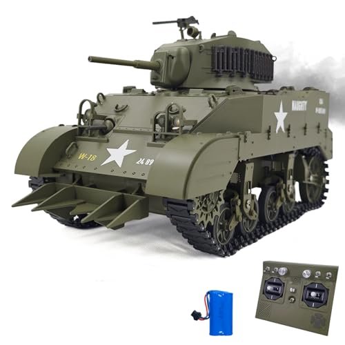 RACENT 1 16 RC Tank US M5A1 Stuart Remote Control Tank Model Toys for Adults and Kids Featuring Smoke Barrel Lifting and 360 Degree Turret Rotation Perfect for RC Tank Plans Enthusiasts