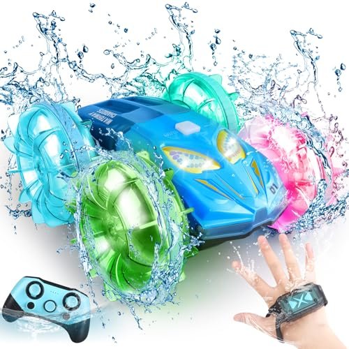 Blueyak Waterproof RC Monster Truck Amphibious Remote Control Car Boat 4WD Stunt Vehicle with Gesture Sensing and 360° Flips