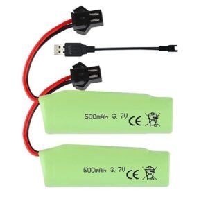 Pinsinholy 2PACK 3.7V 500mAh SM-2P Plug Rechargeable High Capacity Li-ion Batteries with 2 USB Charger Charging Cable Fit for RC Cars RC Boat RC Truck RC Stunt Car Remote Control Vehicle