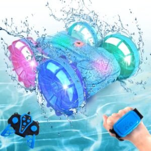 AquaRacer GPS Controlled RC Boat Toy for Kids Ages 6 12 Blue Amphibious Remote Control Car with Gesture Hand Control for Pool and Land Play