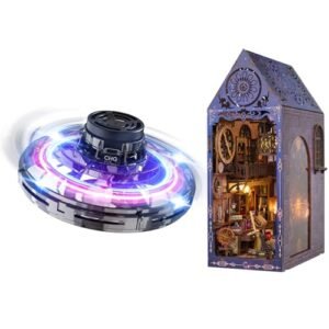 FLYNOVA Mini Drone and Book Nook Kit Magic Research Fun Build Toys Safe Educational Easy Fly Glowing UFO