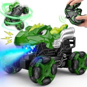 Dinosaur Remote Control Car,2.4GHz All Terrain Monster Trucks Toys with Light,Spray & Music,Brithday Gift for Kids 3 4 5 6 7 8,360° Stunt RC Cars Truck,Cool Dinosaur Toys for Kids Toddlers 2-4 3-5 4-7
