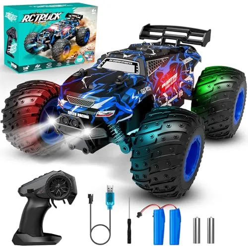 Rcjoyou Beginner RC Truck 1/18 Scale All Terrain Remote Control Car with LED Lights 2WD 20KM H Speed Rechargeable Battery for Kids
