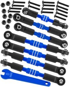 HopsupRC 1/10 Scale RC Aluminum Front Rear Link Set Upgrade Adjustable Turnbuckles Camber Links Toe Link for Slash Rustler Stampede Bandit VXL 2WD RC Shocks 1/10 Navy Blue