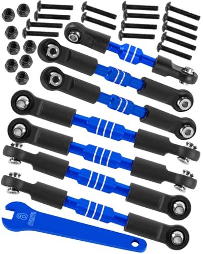 HopsupRC 1/10 Scale RC Aluminum Front Rear Link Set Upgrade Adjustable Turnbuckles Camber Links Toe Link for Slash Rustler Stampede Bandit VXL 2WD RC Shocks 1/10 Navy Blue