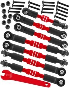 HopsupRC High Performance RC Suspension Links Aluminum Adjustable Turnbuckles Camber Toe Link Set for 1/10 Slash Rustler Stampede Bandit VXL 2WD Models Red
