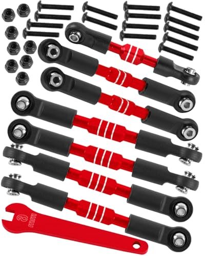 HopsupRC High Performance RC Suspension Links Aluminum Adjustable Turnbuckles Camber Toe Link Set for 1/10 Slash Rustler Stampede Bandit VXL 2WD Models Red