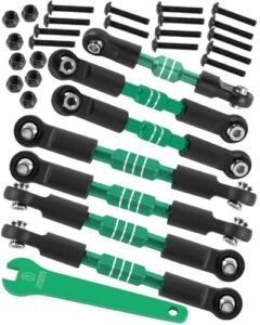 HopsupRC 1/10 RC Tires Aluminum Front Rear Link Set Upgrade for Slash Rustler Stampede Bandit VXL 2WD Adjustable Turnbuckles Camber Toe Links Green