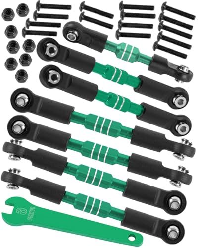 HopsupRC 1/10 RC Tires Aluminum Front Rear Link Set Upgrade for Slash Rustler Stampede Bandit VXL 2WD Adjustable Turnbuckles Camber Toe Links Green