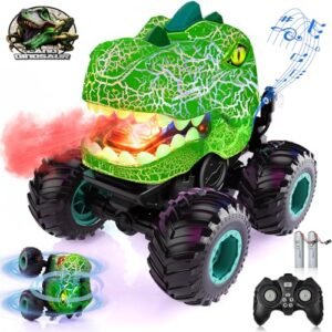 Ancitoy Monster RC Car Terrain Crusher RC Tires Dinosaur 360 Rotating Stunt Car with Spray Lights Sound 2.4GHz All Terrain Truck Remote Control Toys for Kids Ages 4 12