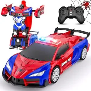 CEGOUFUN CMJ RC Cars Remote Flashing Transforming Robot Car for Kids 2.4Ghz One Button Transformation 360 Degree Rotation