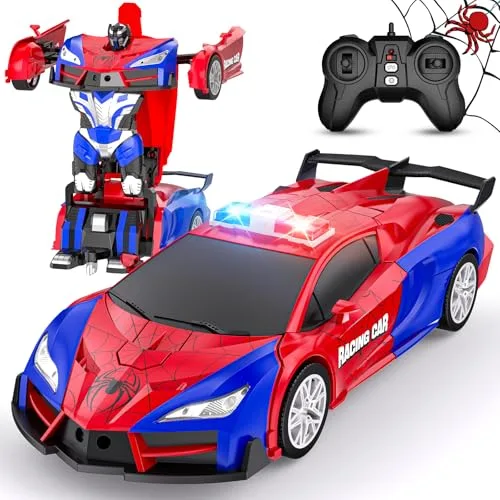 CEGOUFUN CMJ RC Cars Remote Flashing Transforming Robot Car for Kids 2.4Ghz One Button Transformation 360 Degree Rotation