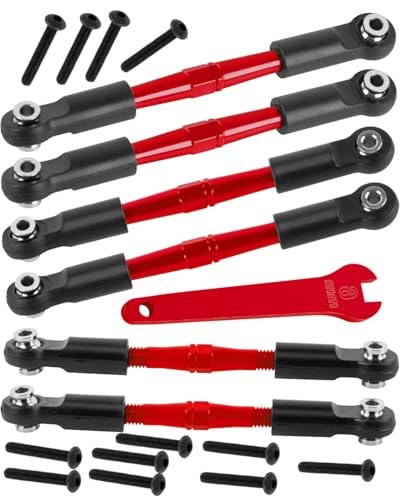 Big Boss RC Truck Adjustable Turnbuckles Camber Upgrades Part for 1/8 Typhon 4WD 3S MEGA 550 BLX 1/10 Big Rock 4X4 V3 3S BLX RC Car Tie Rod Set Link Linkage Rod 6PCS Red