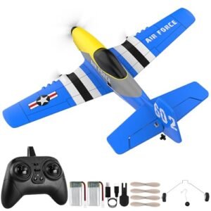 YSSPPOY Ezfly RC Plane 3 Channel P51D 2.4GHz Remote Control Aircraft with 6 Axis Gyro Stabilizer and 2 Batteries for Adults Kids Beginners