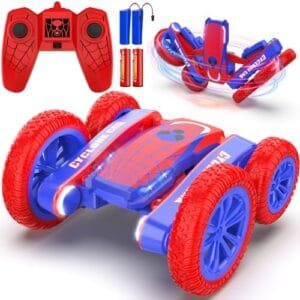 Spider 1/7 RC Car 2.4Ghz Fast Remote Control Stunt Vehicle 360° Rotating 4WD Crawler with Lights Rechargeable Toy for Boys Ages 6 to 10 Blue&Red