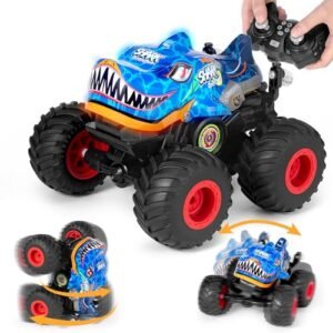 Shark Monster RC Truck Pulling Trucks with Dynamic LED Lights and Music Remote Control Car for Kids Ages 4-7
