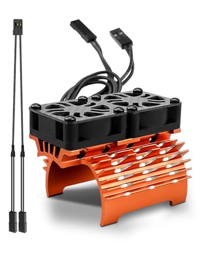 EMIHO Orange RC Car Motor Cooling Fan 40mm Brushless for 1/8 Scale Models 27000RPM with Dual Heatsink and Metal Cover