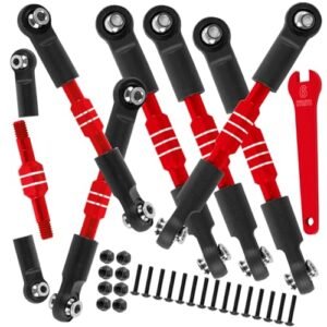 BRCatWPark Aluminum Turnbuckles Camber Links Upgrade for 1/10 Slash 2WD VXL Rustler Bandit Stampede RC Alloy Adjustable Turnbuckles Hop Up Red Enhance Your RC Slash Tires Performance