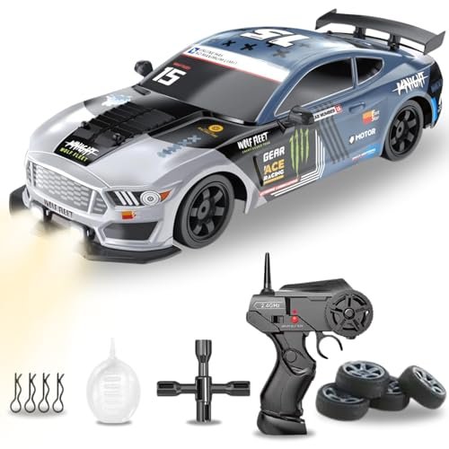 Liberty Imports RC Drift Car 1/16 Scale 2.4GHz 4WD Remote Control Vehicle with LED Lights and RC Drift Tires Silver