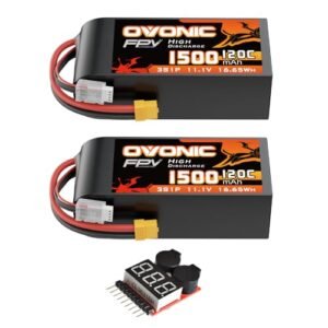 OVONIC Lipo Battery 11.1V 120C 1500mAh 3S with XT60 Plug for RC Models Perfect for RC Willey Jobs Layton Utah Enthusiasts 2 Pack Includes Lipo Voltage Checker