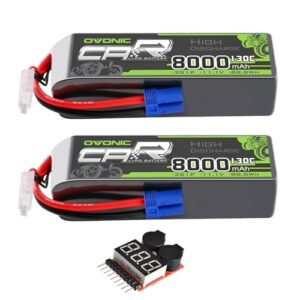 OVONIC 3S LiPo Battery 8000mAh 11.1V 130C RC Battery with EC5 Connector 2 Pack with Lipo Voltage Checker Available at RC Willey Syracuse Utah
