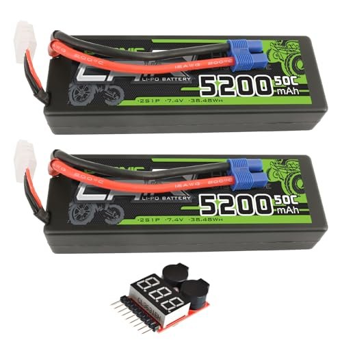 OVONIC Lipo Battery 5200mAh 50C 7.4V 2S with EC3 Connector for RC Helicopter Show and More