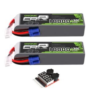 OVONIC Kuhn Espro 6000 RC FS22 4S LiPo Battery 10000mAh 14.8V 130C with EC5 Connector 2 Pack Includes Lipo Voltage Checker