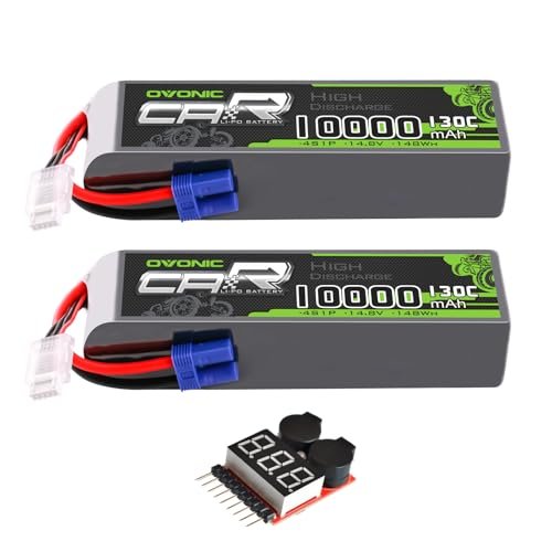 OVONIC Kuhn Espro 6000 RC FS22 4S LiPo Battery 10000mAh 14.8V 130C with EC5 Connector 2 Pack Includes Lipo Voltage Checker