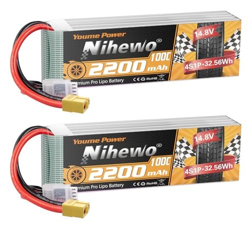 Nihewo 4S Lipo Battery 14.8V 2200mAh 100C with XT60 Plug for Sussex Models RC Airplane Drone Quadcopter Helicopter 2 Pack