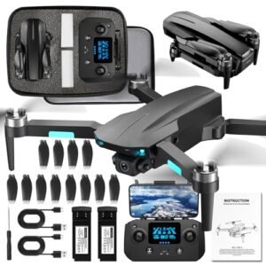 HHD GPS Drones with Camera for Adults 4k, 50 Mins Flight Time, Under 249g, 3800ft FPV Transmission, Brushless Motor, Max Speed 15m/s, Foldable Drone for Adults, Beginner (Black）