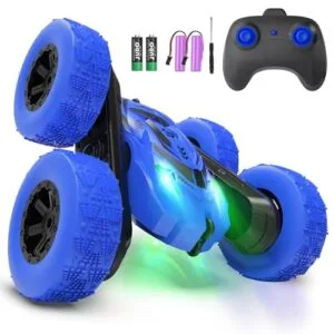 Academy RC Cars Rechargeable Stunt Remote Control Car with Headlights for Kids Ages 4 7 Blue