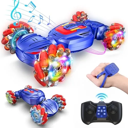 Transform Off Road RC Simulator Stunt Car with Gesture Sensing Remote Control for Kids Ages 6 12 Blue