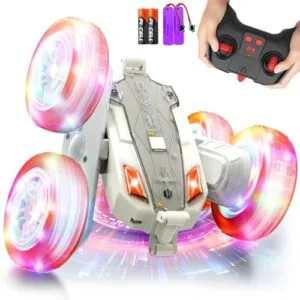 Paaxido Remote Control Cars RC Mack Truck Stunt RC Car 2.4Ghz 4WD Double Sided 360 Rotating with Headlights Wheel Lights Toy Gift for Kids Boys Girls Aged 6 12