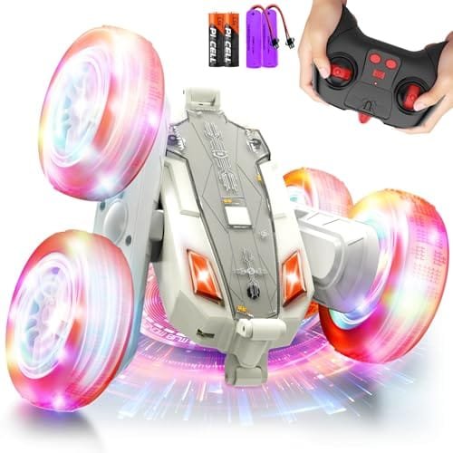 Paaxido Remote Control Cars RC Mack Truck Stunt RC Car 2.4Ghz 4WD Double Sided 360 Rotating with Headlights Wheel Lights Toy Gift for Kids Boys Girls Aged 6 12