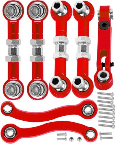 HopsupRC RC Aluminum Metal Turnbuckle Camber Links Toe Links with Rod Ends Steering Linkage Set Upgrade Parts for 1/18 LaTrax Teton Desert Prerunner Red RC Heli Parts Replace 7636