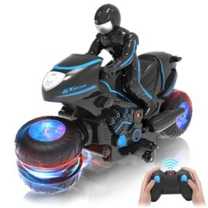 iAppadore RC Motorcycle with RGB Lights Remote Control Toy for Kids Ages 4 12 High Speed 360 Degree Rotations