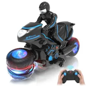 iAppadore RC Motorcycle with RGB Lights Remote Control Toy for Kids Ages 4 12 High Speed 360 Degree Rotations