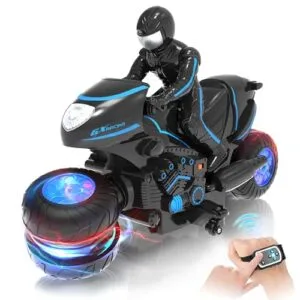 Eulogia RC Motorcycle Wheels with RGB Lights 2 in 1 Remote Gesture Sensing Stunts Dirt Bike for Boys Girls