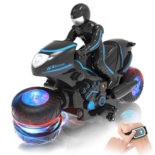 Eulogia RC Motorcycle Wheels with RGB Lights 2 in 1 Remote Gesture Sensing Stunts Dirt Bike for Boys Girls
