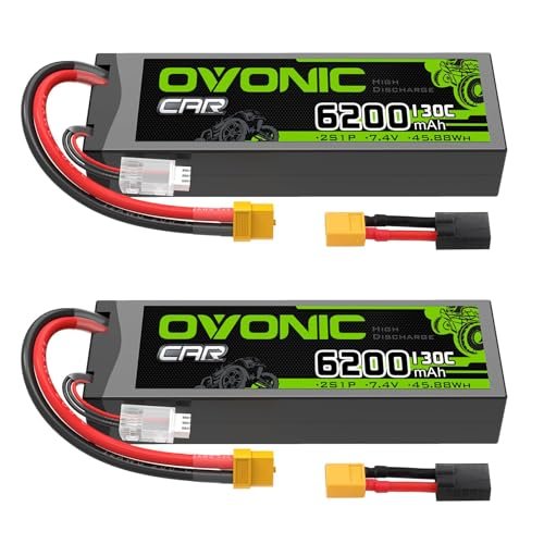 OVONIC 2S LiPo Battery 6200mAh 7.4V 130C RC Battery with XT60 to TRA Connector Perfect for RC Hobby Stores in Houston