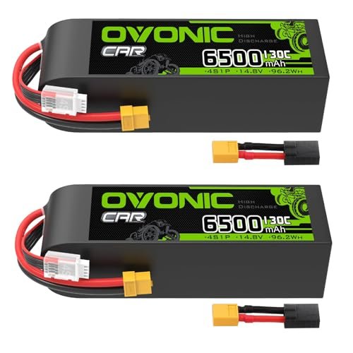 OVONIC 4S LiPo Battery 6500mAh 14.8V 130C RC Battery with XT60 to TRA Connector for Cars Trucks Airplanes Boats and Drones