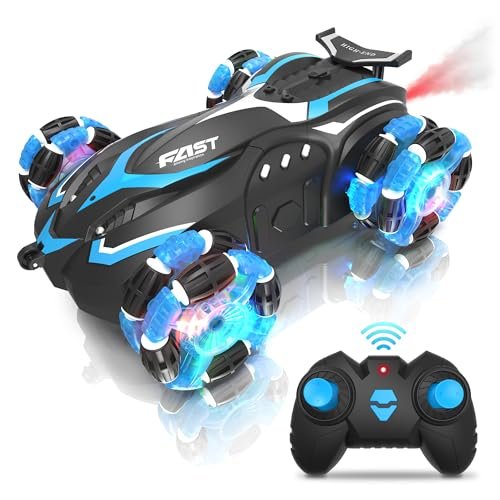 Eulogia RC Stunt Car with Drift Wheels for RC Car RGB Lights 360° Rotation All Terrain Remote Control Toy Includes Extra Rechargeable Batteries for Kids Ages 5 12 Blue