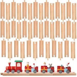 Kugliwa 40 Pack Straight Train Track Wood Railway Expansion Compatible with Most Train Tracks Perfect for RC in Train Ticket Enthusiasts