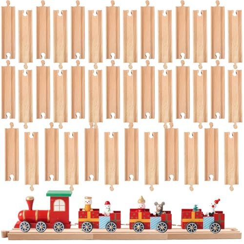 Kugliwa 40 Pack Straight Train Track Wood Railway Expansion Compatible with Most Train Tracks Perfect for RC in Train Ticket Enthusiasts