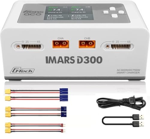 Alaohu Gens Ace IMARS D300 RC Heli Battery Charger Dual Channel AC 300W DC 700W Smart Balance Charger for LiPo LiIon LiHV Life Batteries White